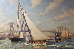 America’s Cup Winner 1885 Yacht Puritan Sails up the East River, New York